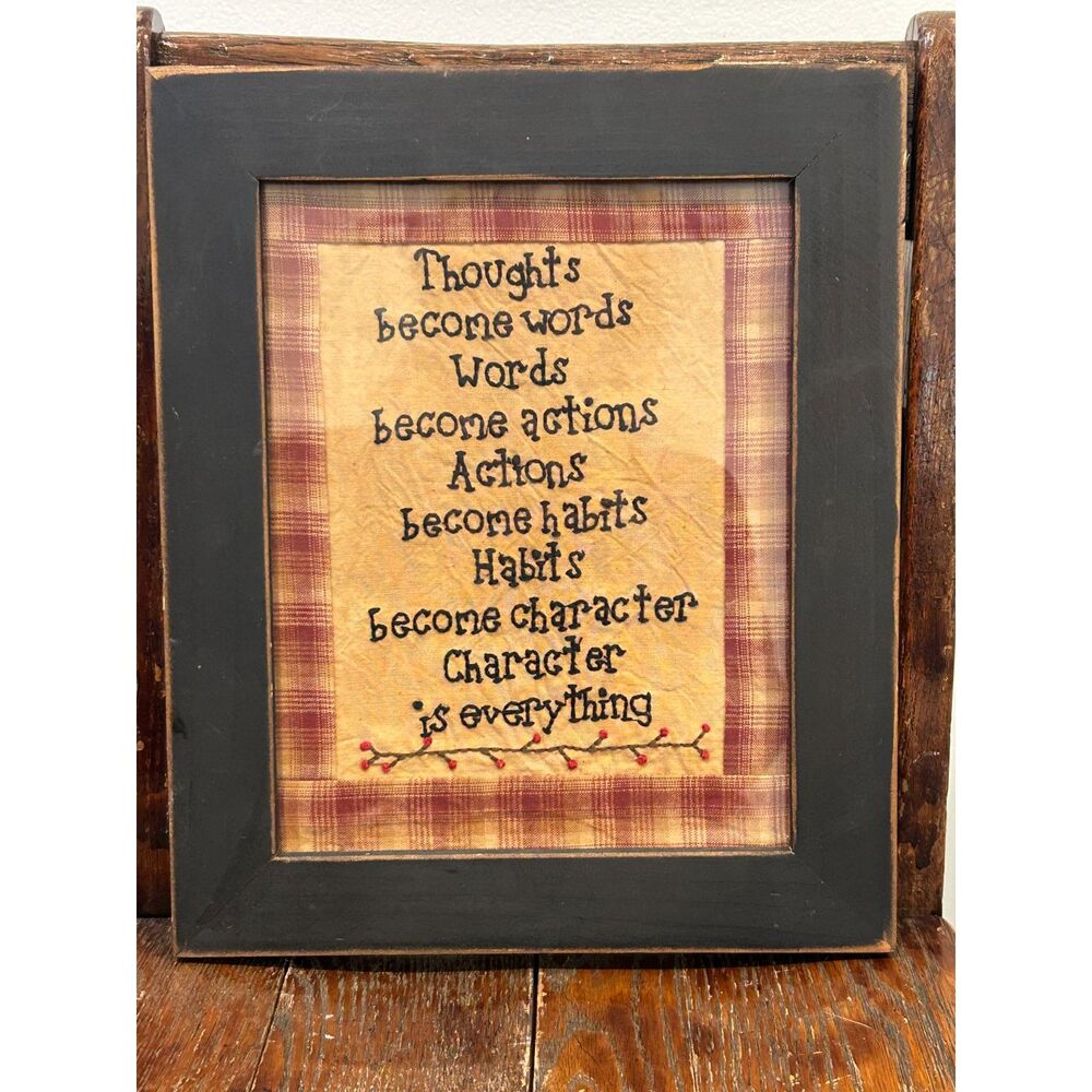 Framed Primitive Country Style Stitchery Sampler Wall Art Decor